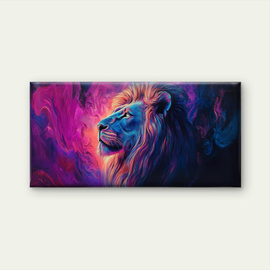 Purple Blue Neon Abstract Lion Wall Art Canvas Office Home Room Framed 120x60cm