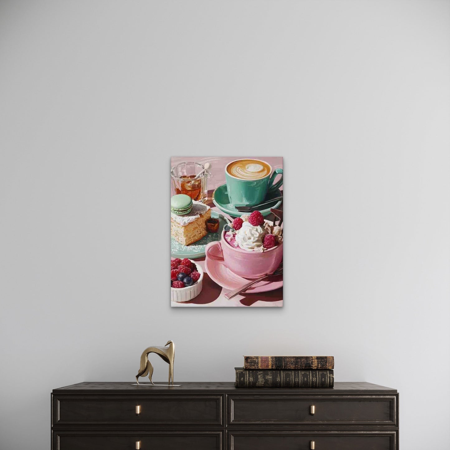 Raspberry Dessert with Coffee & Pastry 60x90cm Metal Print Ready to Hang