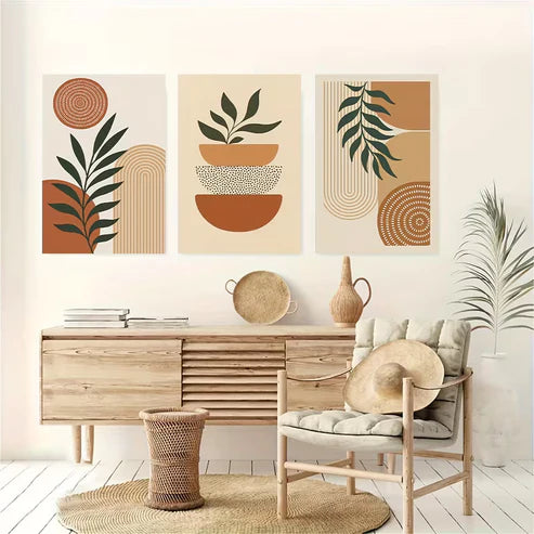 3pcs Abstract Plant Natural Geometric Shapes Wall Art Set Canvas Framed 50x70cm - High Quality Print 100% Australian Made Wall Canvas Ready to Hang - Bella Home Decor
