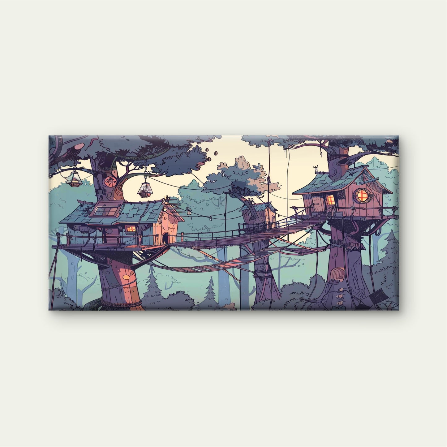 Jungle Landscape Cartoon Wall Art Canvas Office Home Room Framed 120x60cm