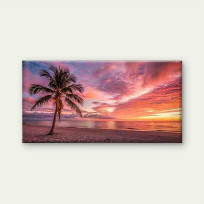 Tropical Beach Sunset Palm Tree Wall Art Canvas Office Home Room Framed 120x60cm - Bella Home Decor
