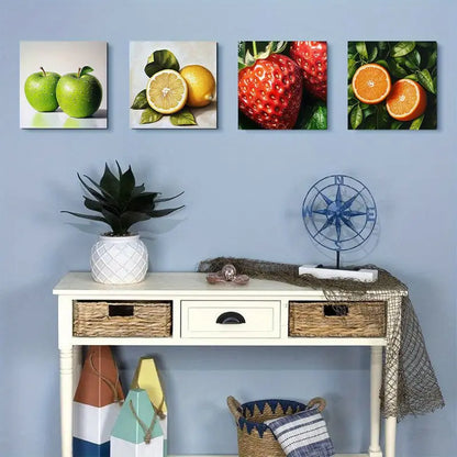 4pcs Lemon Oranges Apples Green Leaf   Wall Art Canvas Framed