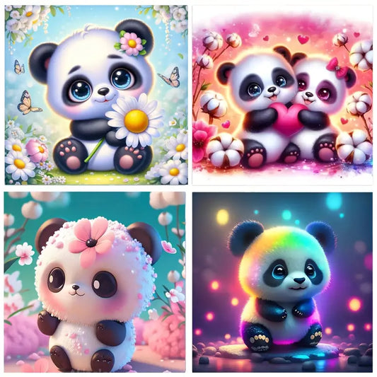 4pcs Cute Panda Animal Wall Art Canvas Framed