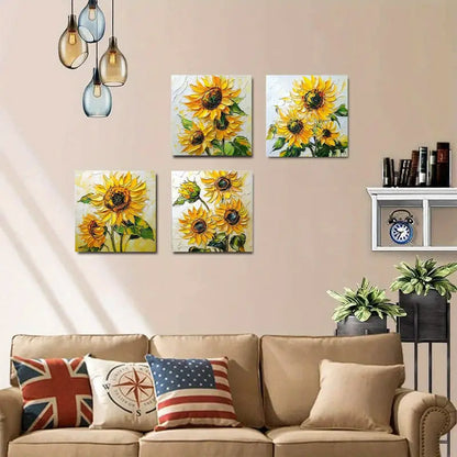4pcs  Sunflower Holiday Home Decor  HE Wall Art Canvas Framed