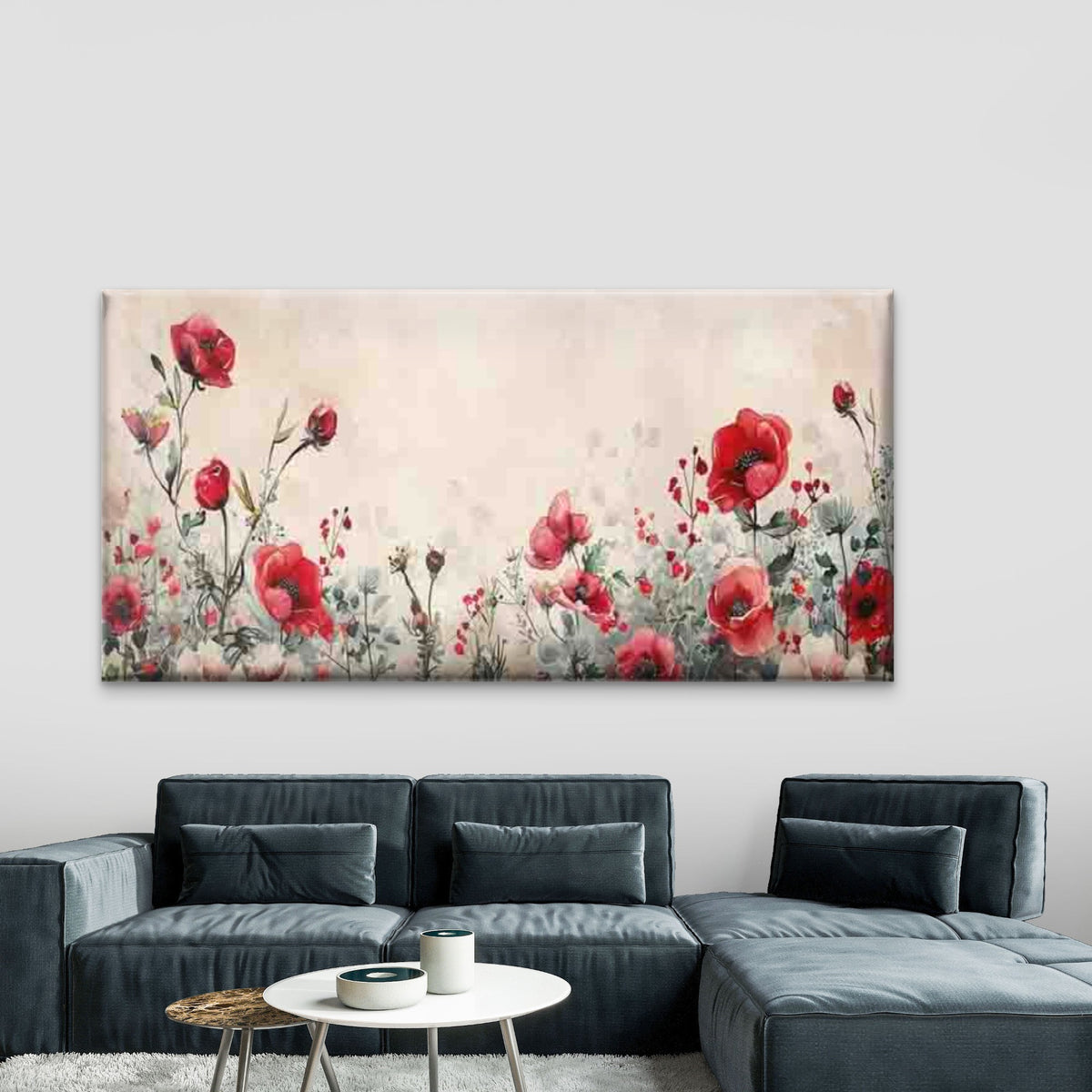 Design of Red Poppies Wall Art Canvas Office Home Room Framed 120x60cm
