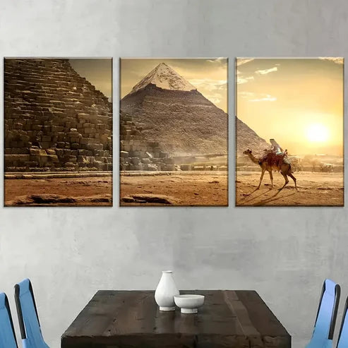 3pcs Retro style Egyptian pyramids classic landmark scenery Wall Art Canvas Unframed - High Quality Print 100% Australian Made Wall Canvas
