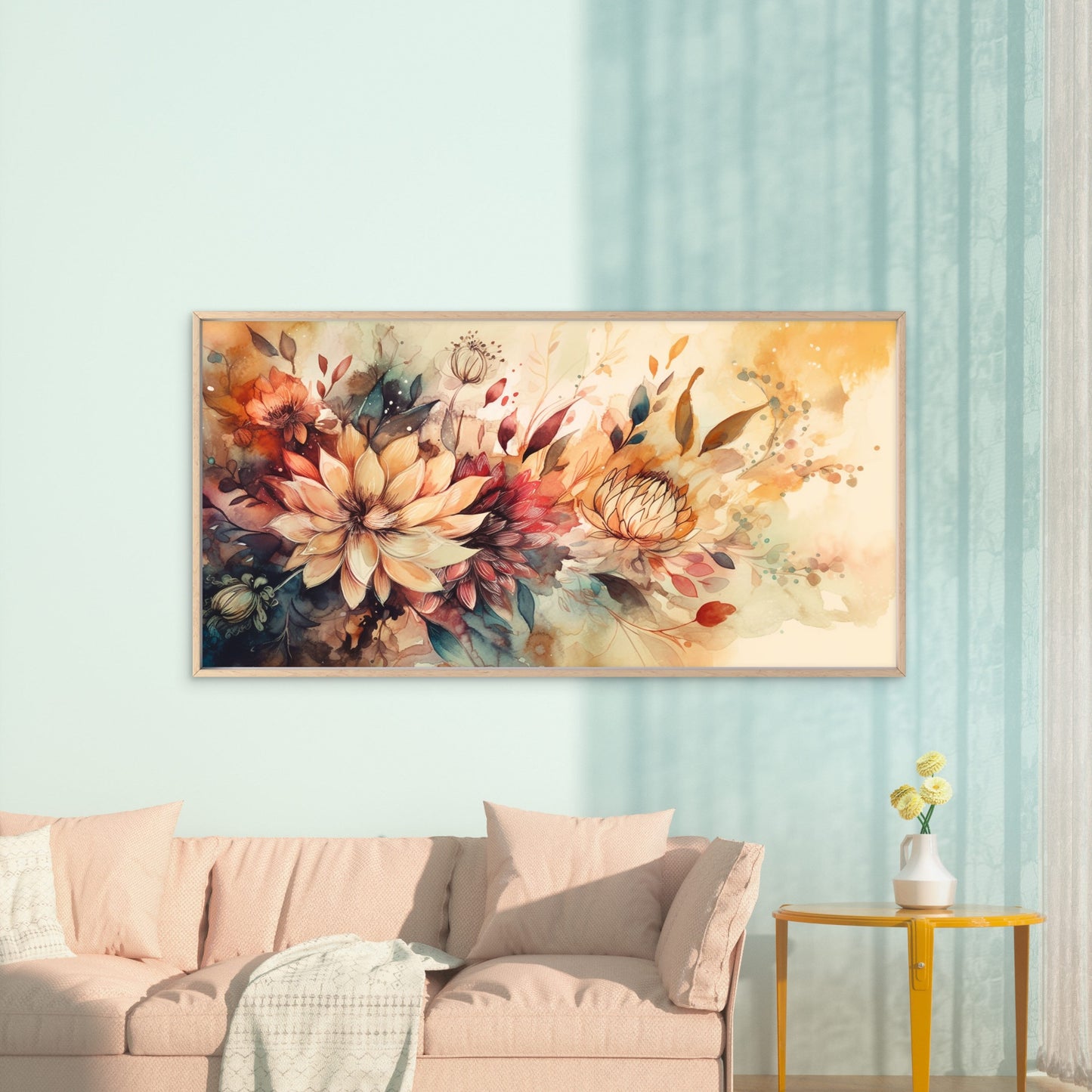 Elegant Botanical Bloom Paint Wall Art Canvas Office Home Room Framed 120x60cm