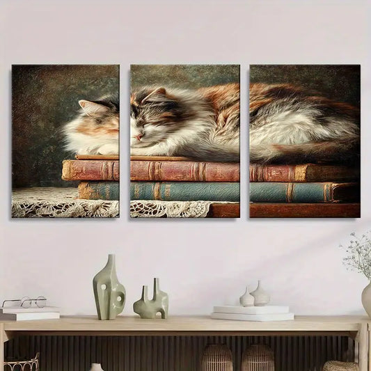 3pcs Cozy Fluffy Calico Cat Metal Print Ready to Hang Art