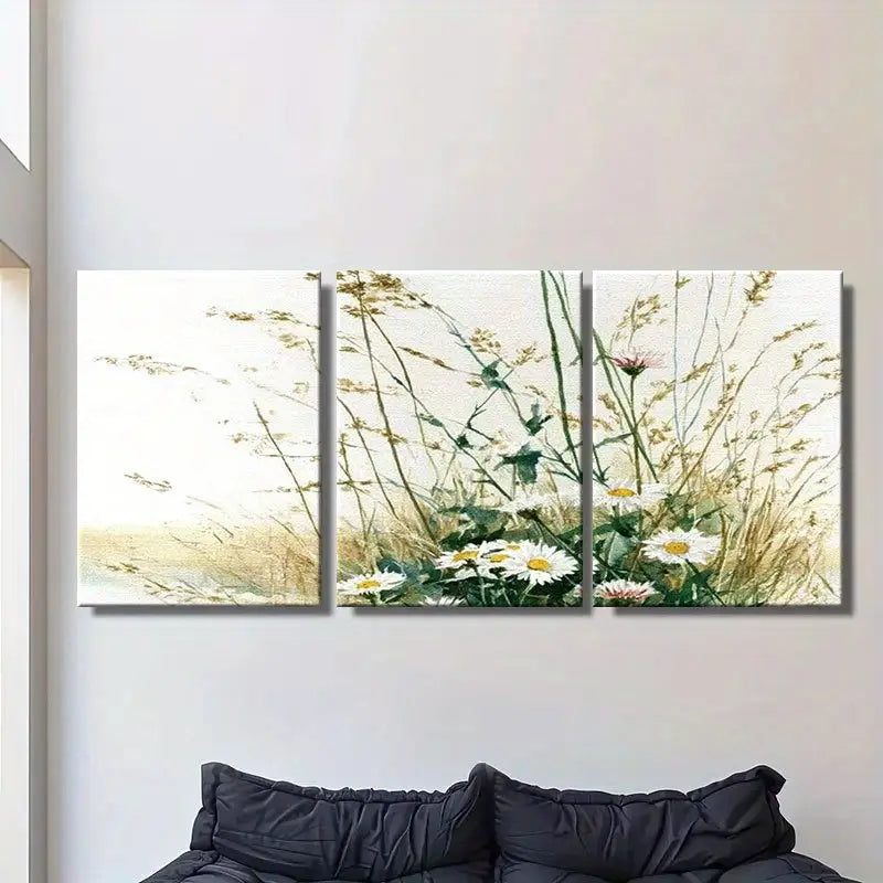 3pcs Watercolor Wild Grasses & Daisies Metal Print Ready to Hang Art