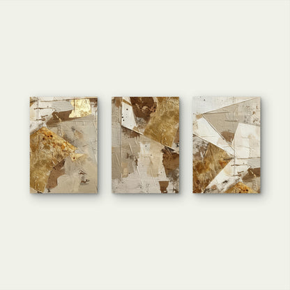 3pcs Modern Gold Foil Beige Blocks Set   Wall Art Set Canvas Framed 60x90cm - High Quality Print 100% Australian Made Wall Canvas Ready to Hang