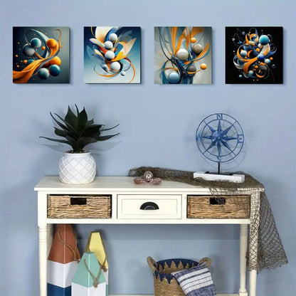 4pcs Blue Abstract  Vintage Style BAV  Wall Art Canvas Framed