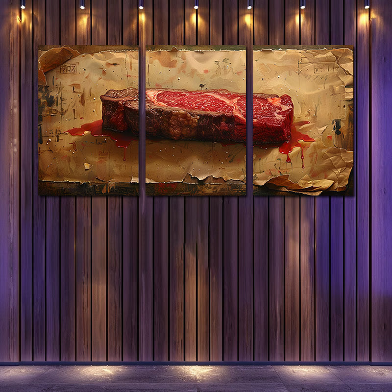 3pcs Delicious steak Vintage Illustration Wall Art Set Canvas Framed 40x60cm - High Quality Print 100% Australian Made Wall Canvas Ready to Hang - Bella Home Decor