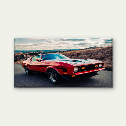 Red Ford Mustang Mach 1 Car Wall Art Canvas Office Home Room Framed 120x60cm