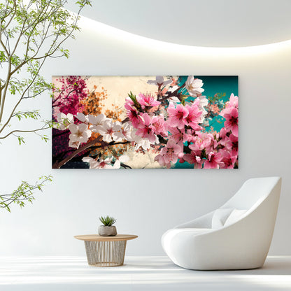 Spring Peach Tree Blossoms Wall Art Canvas Office Home Room Framed 120x60cm