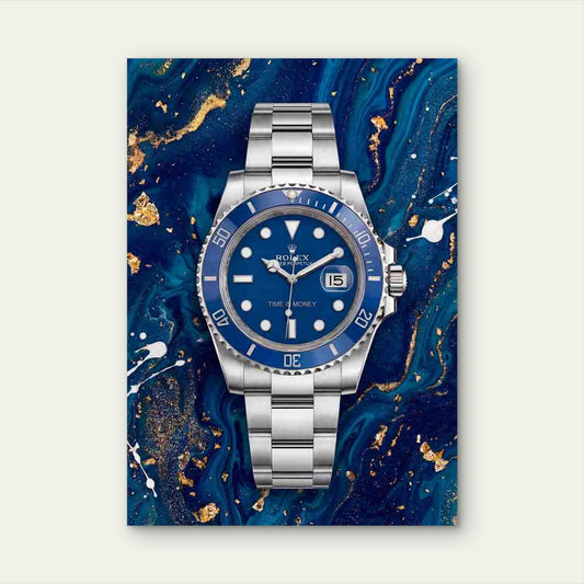 Blue Marble Silver Luxury Watch 40x60cm Metal Print Ready to Hang