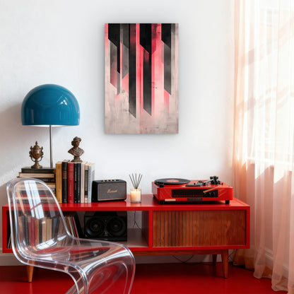 Abstract Geometric Black Pink Stripe Art 40x60cm Metal Print Ready to Hang