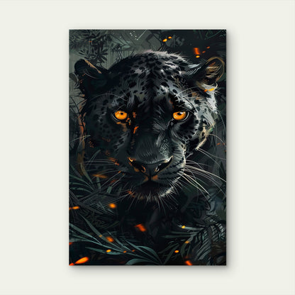 Black Panther Yellow Eyes Jungle Art 40x60cm Metal Print Ready to Hang