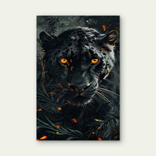 Black Panther Yellow Eyes Jungle Art 40x60cm Metal Print Ready to Hang