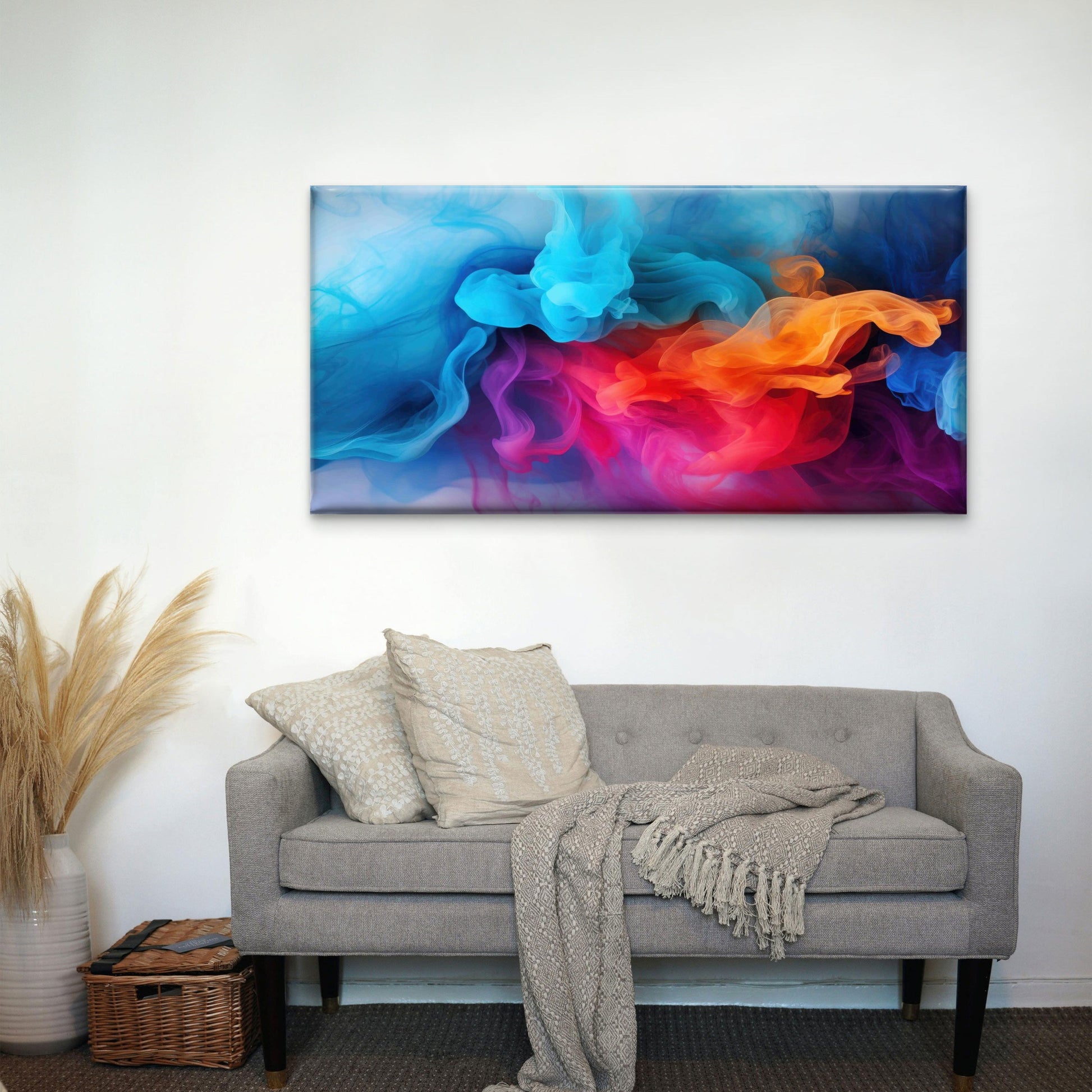 Vibrant Swirling Colored Smoke Wall Art Canvas Office Home Room Framed 120x60cm - Bella Home Decor