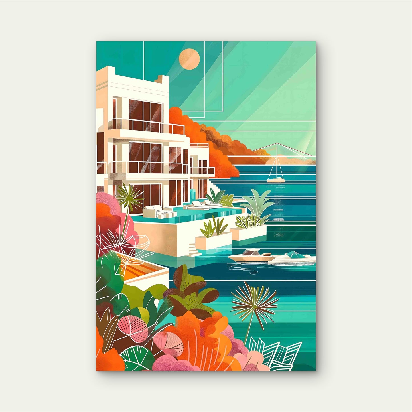 Luxurious House by the Ocean 60x90cm Metal Print Ready to Hang