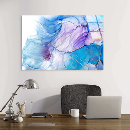 Blue Purple Alcohol Ink Tempered Glass Printing Wall Art Australian Made Quality