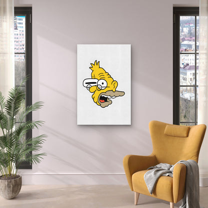 Elderly Yellow Cartoon Quirky Graphic 40x60cm Metal Print Ready to Hang - Bella Home Decor