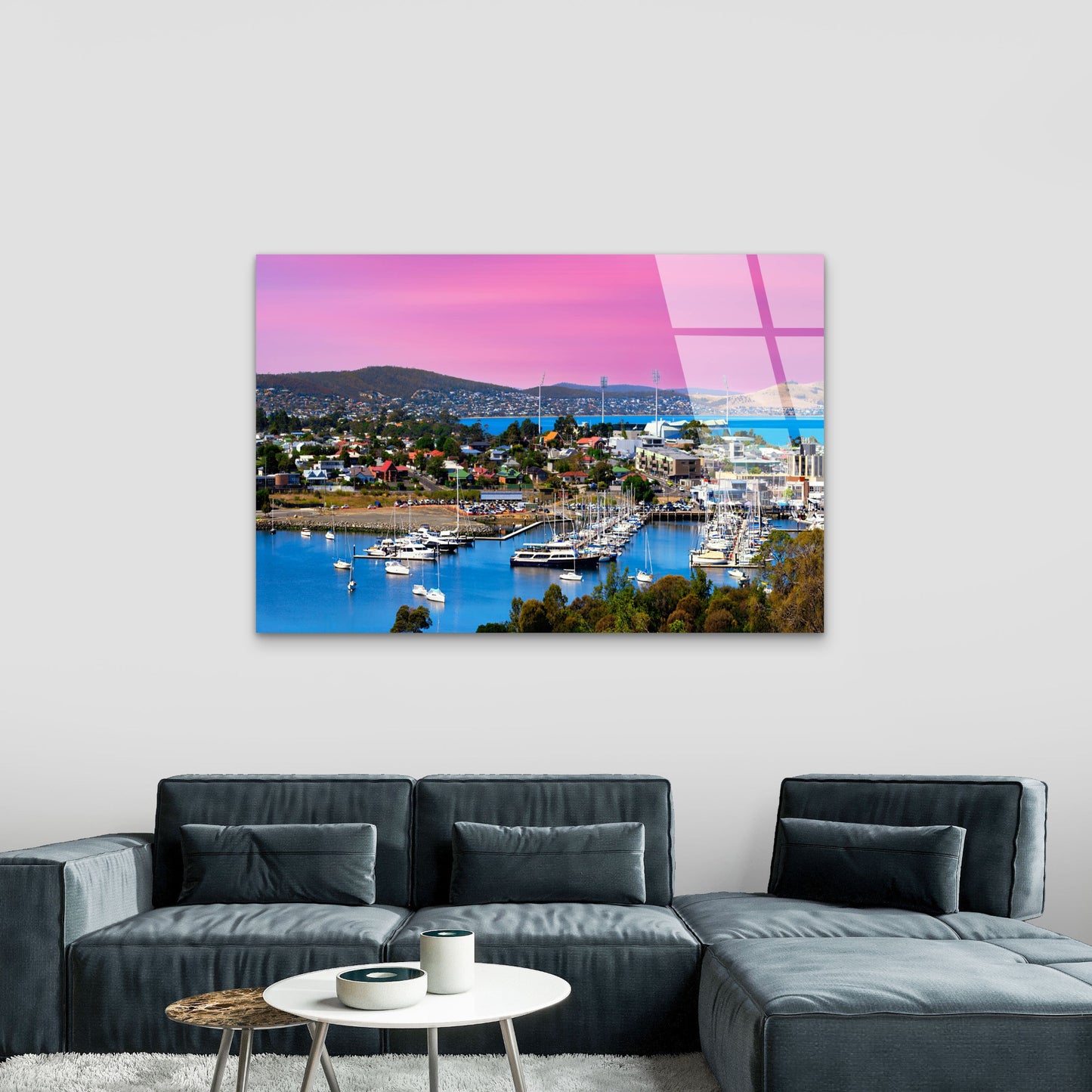 Hobart Bellerive Marina Pink Sunset Acrylic Glass Printing Wall Art Australian Made Quality