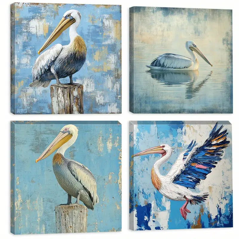 4pcs Pelican Spring & Summer Landscape   Wall Art Canvas Framed