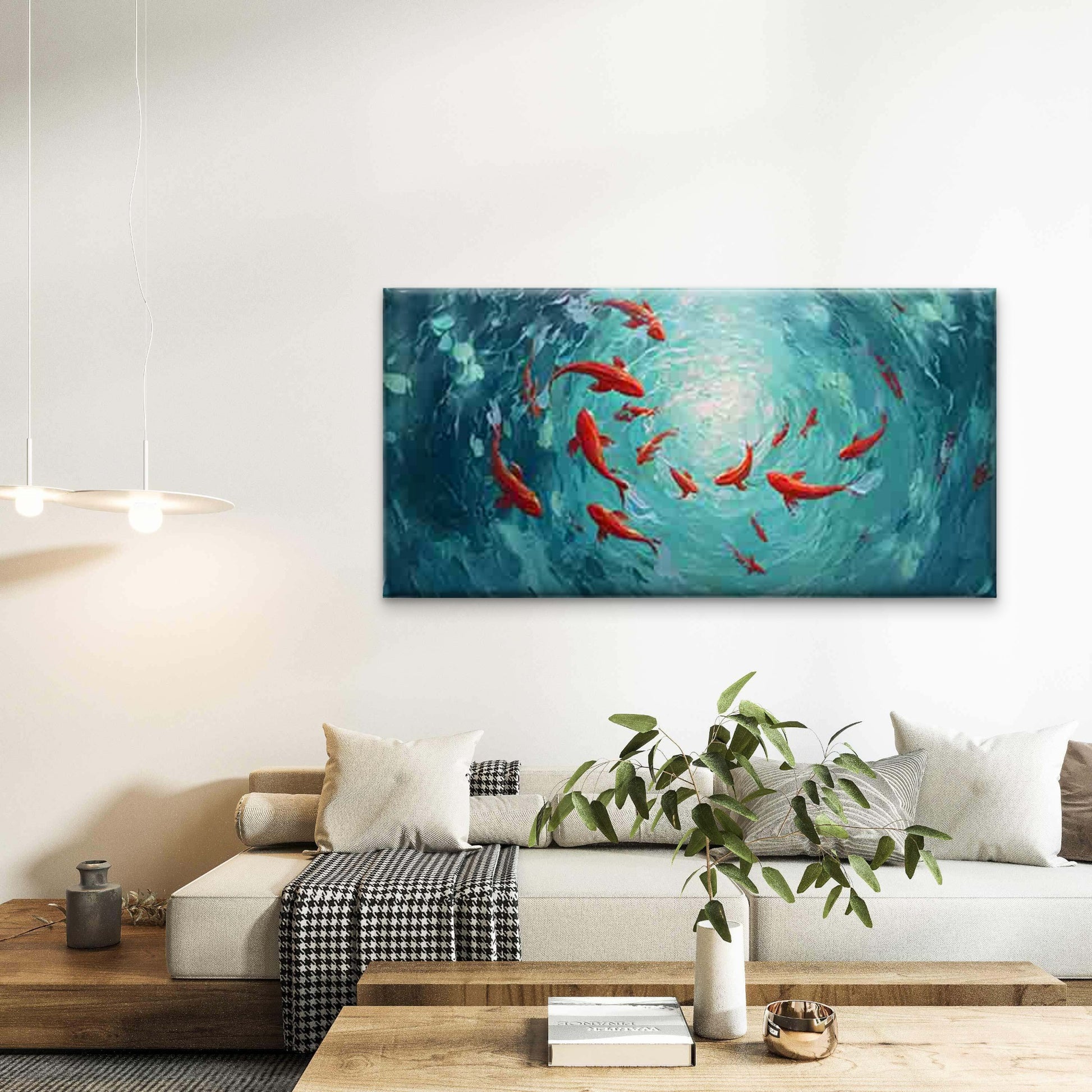 Red Koi Fish Wall Art Canvas Office Home Room Framed 120x60cm - Bella Home Decor