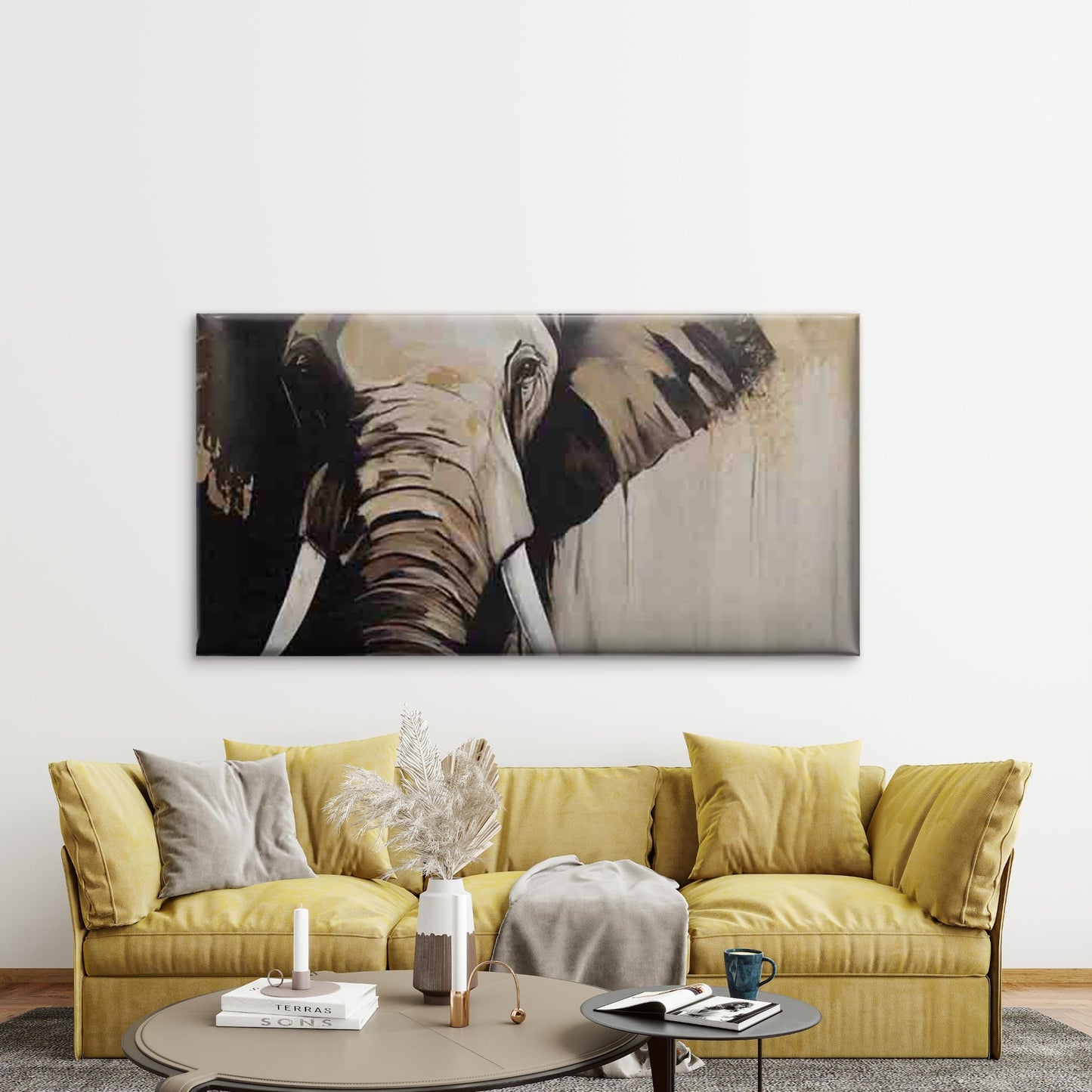Gray Elephant Wildlife Wall Art Canvas Office Home Room Framed 120x60cm - Bella Home Decor