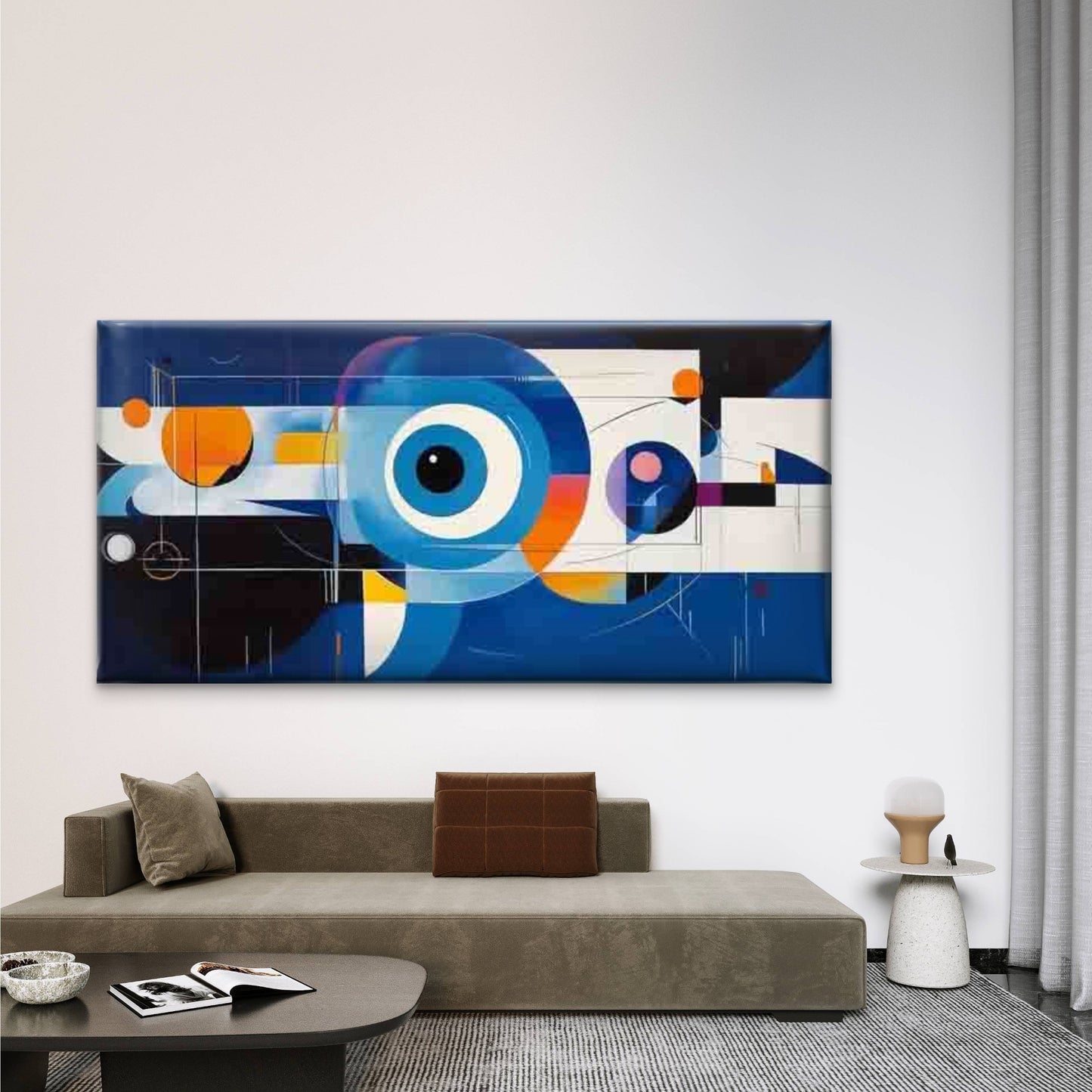 Minimalist Blue Orange Abstract Wall Art Canvas Office Home Room Framed 120x60cm