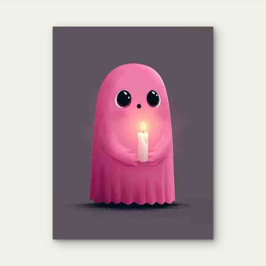 Featuring a Cute Ghost Holding a Candle 60x90cm Metal Print Ready to Hang