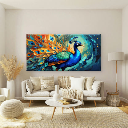 Feathered Fantasy Peacock Art Wall Art Canvas Office Home Room Framed 120x60cm
