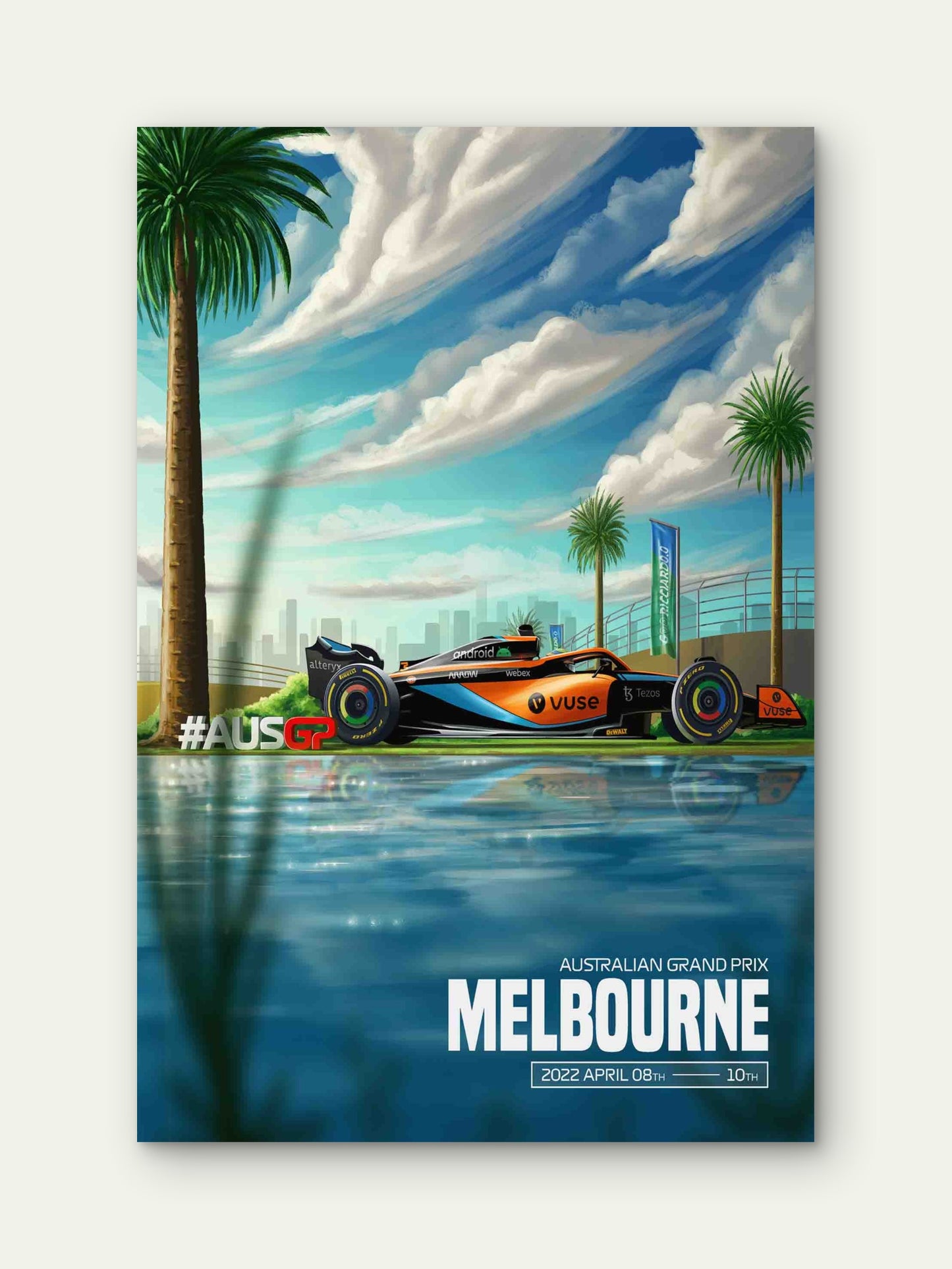 Orange Racing Car Melbourne Coastal Lakeside 60x90cm Metal Print Ready to Hang