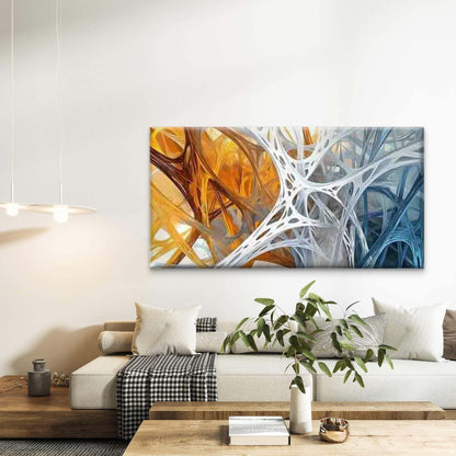 Abstract Blue And Golden Paint Wall Art Canvas Office Home Room Framed 120x60cm - Bella Home Decor