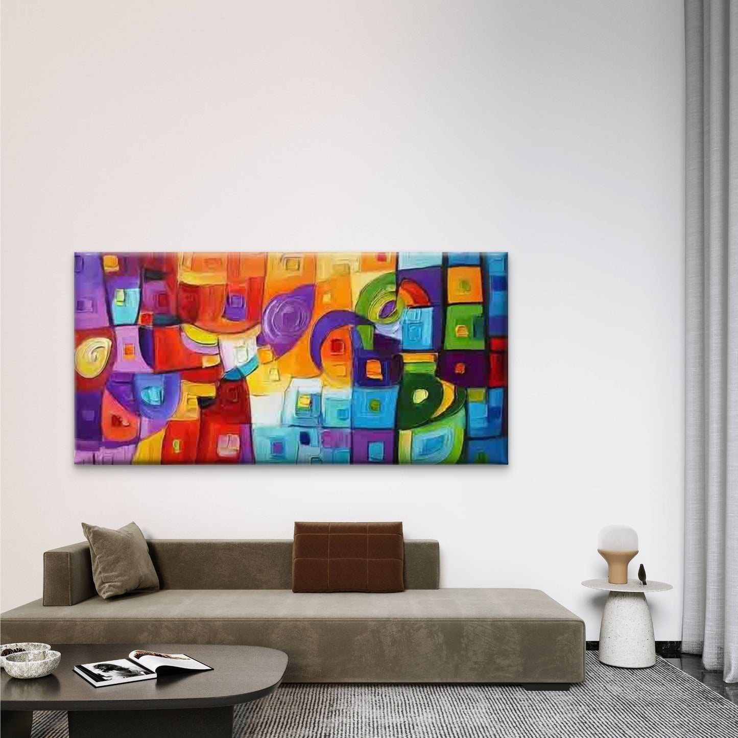Abstract Colorful Block Design Wall Art Canvas Office Home Room Framed 120x60cm