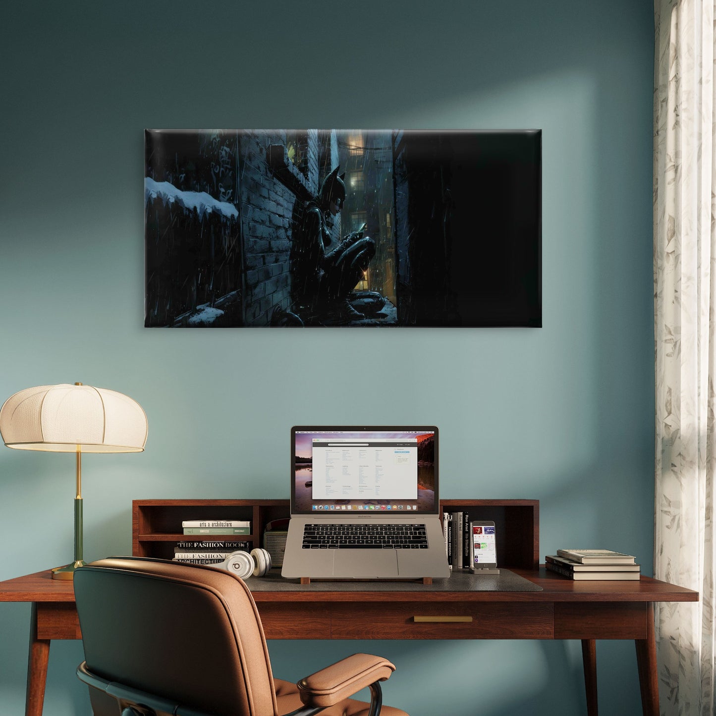 Gothic Noir Alley Rainy Artwork Wall Art Canvas Office Home Room Framed 120x60cm