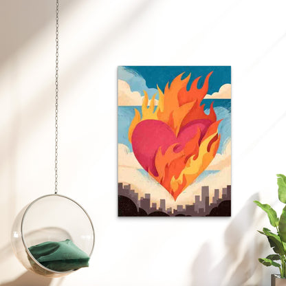Trendy Retro Heart Illustration in Mid-Century Style 60x90cm Metal Print Ready to Hang - Bella Home Decor