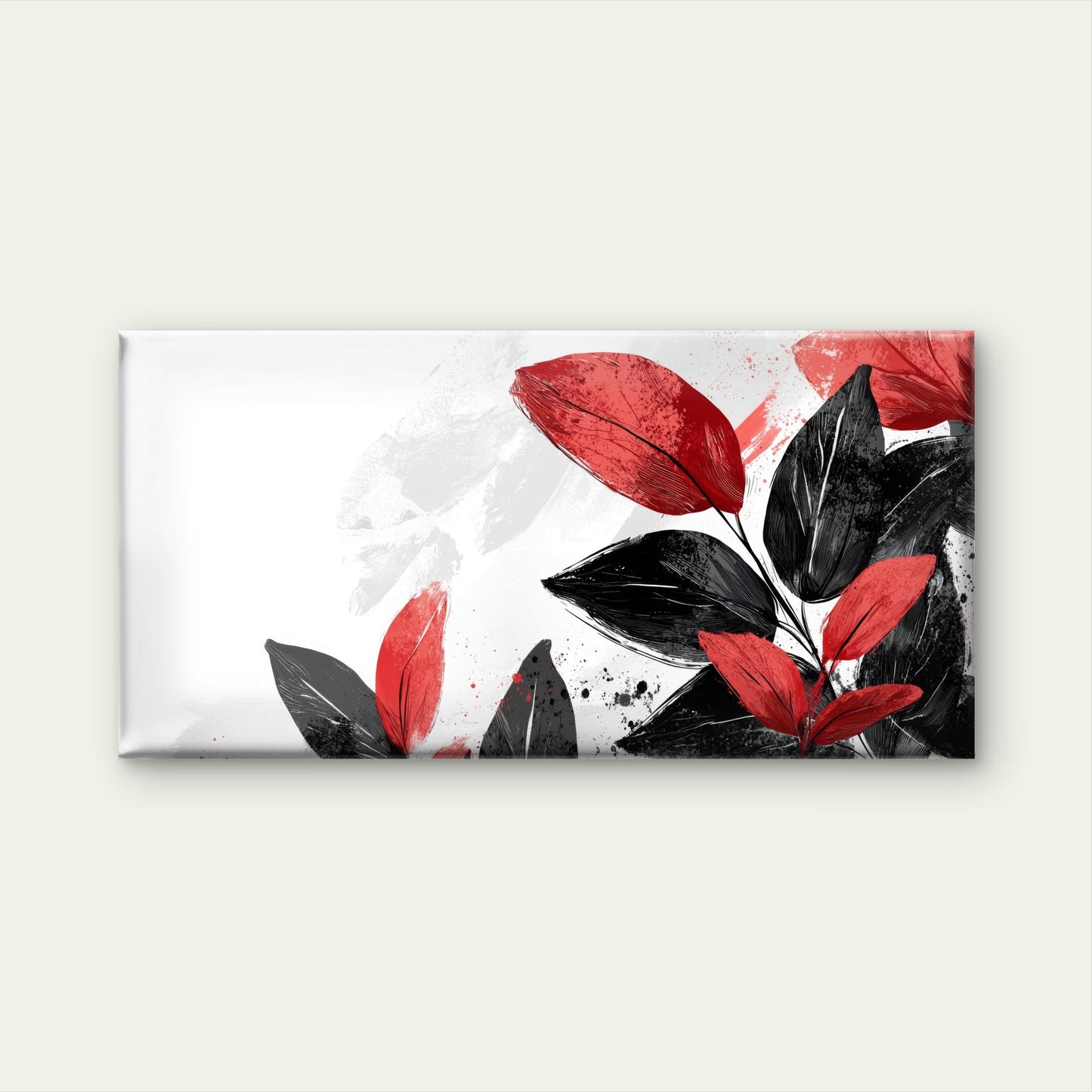 Abstract Red Black Leaf Design Wall Art Canvas Office Home Room Framed 120x60cm