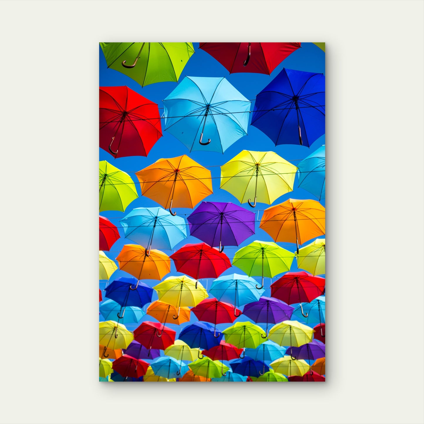 Beautiful Vibrant Rainbow Parasols Umbrella 40x60cm Metal Print Ready to Hang