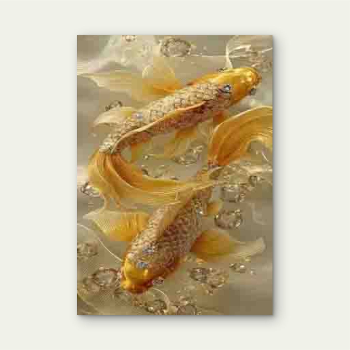 Twin Koi Fish Diamond Accent Water Art Metal Print Ready to Hang - Bella Home Decor