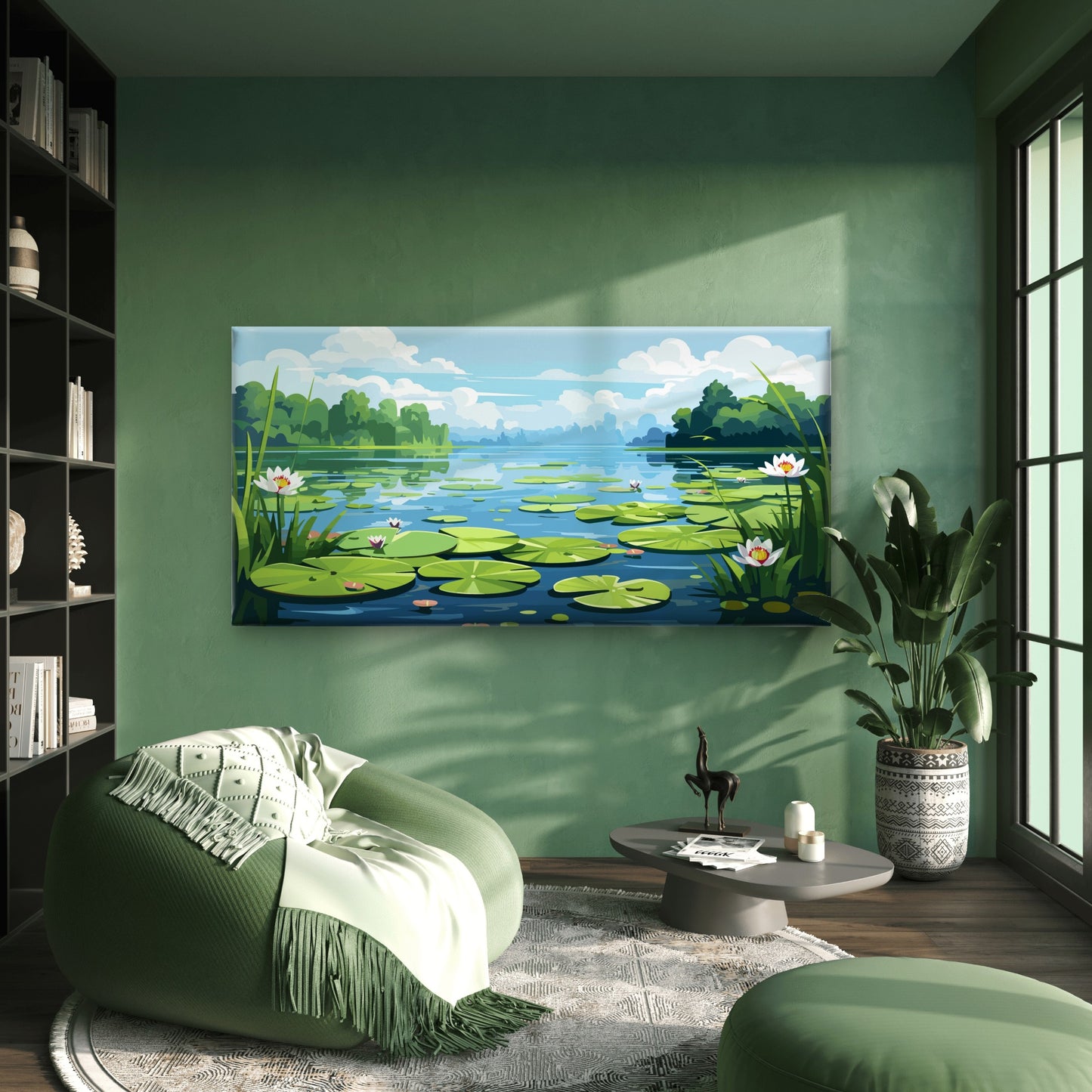 Water Lilies In Calm Pond Wall Art Canvas Office Home Room Framed 120x60cm