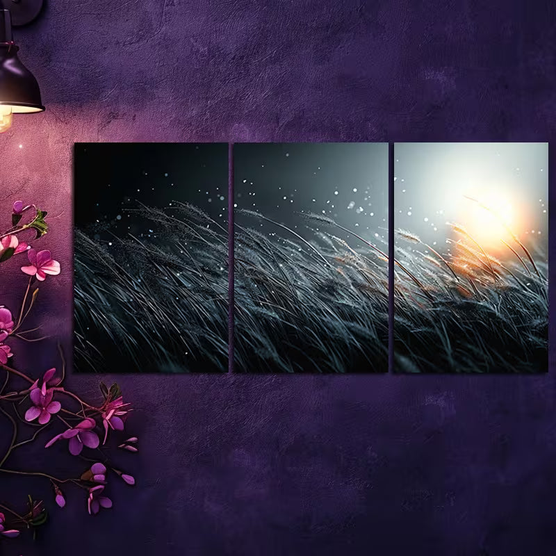 3pcs Crazy Grass Design Wall Art Set Canvas Framed 60x90cm - High Quality Print 100% Australian Made Wall Canvas Ready to Hang - Bella Home Decor
