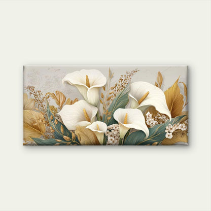 Calla Lilies & Golden Foliage Wall Art Canvas Office Home Room Framed 120x60cm - Bella Home Decor