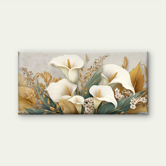 Calla Lilies & Golden Foliage Wall Art Canvas Office Home Room Framed 120x60cm
