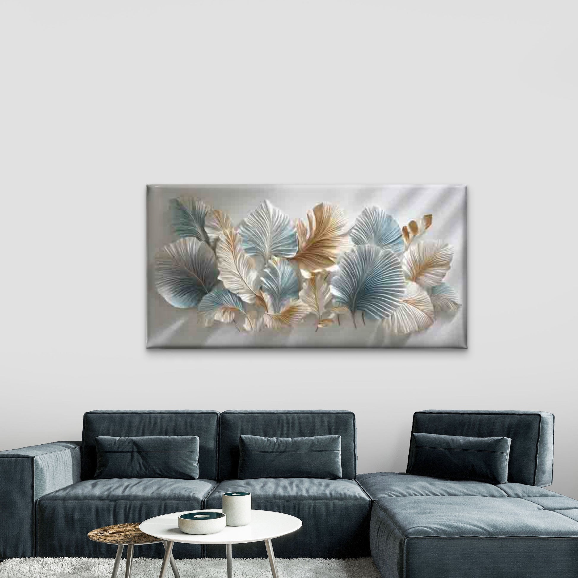 Blue and Marbling Contemporary Wall Art Canvas Office Home Room Framed 120x60cm - Bella Home Decor