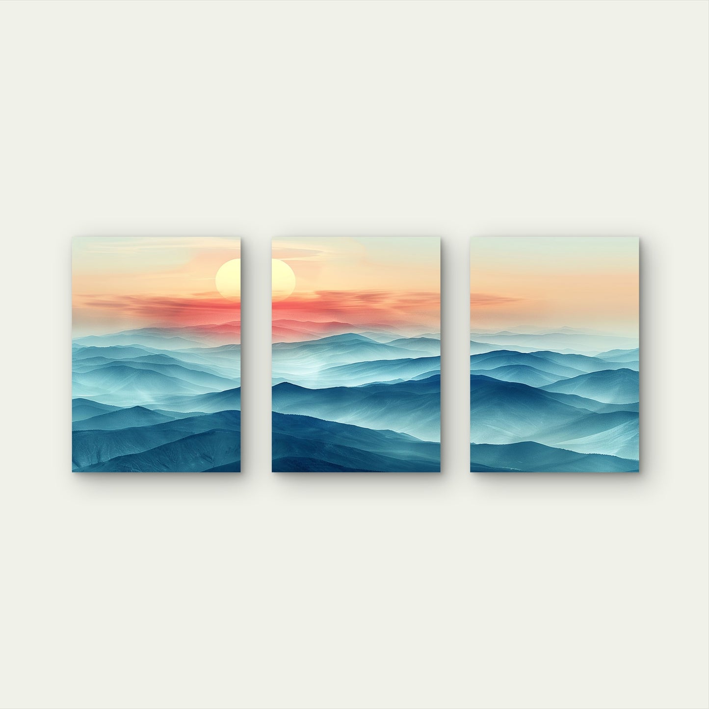 3pcs Misty Blue Mountain Range Sunset Sky Wall Art Set Canvas Framed 50x70cm - High Quality Print 100% Australian Made Wall Canvas Ready to Hang