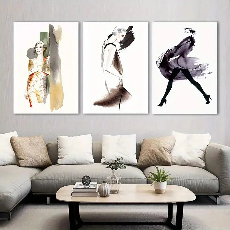 3pcs Women's Fashion Figure Female Silhouette Metal Print Ready to Hang Art
