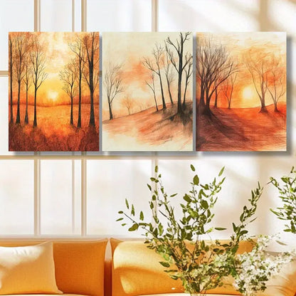 3pcs Warm Orange & Red Tones Metal Print Ready to Hang Art