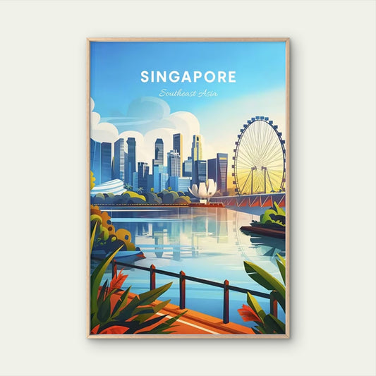 Singapore Flyer Ferris Wheel & Marina Bay Travel Poster Print Wall Art